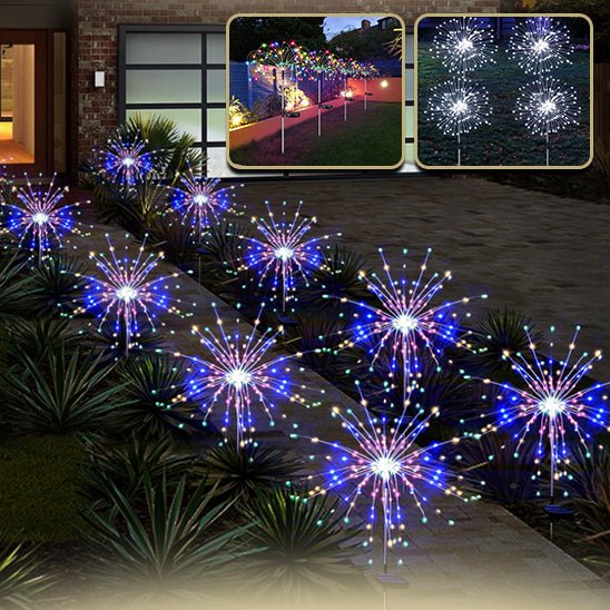 Joysing Lot De 4 Lampes Solaires Jardin 120 LED - Feux D'Artifice Lumineux Avec Télécommande, 8 Modes, Étanches IP65 - Multicolore Pour Fête & Décoration Extérieure