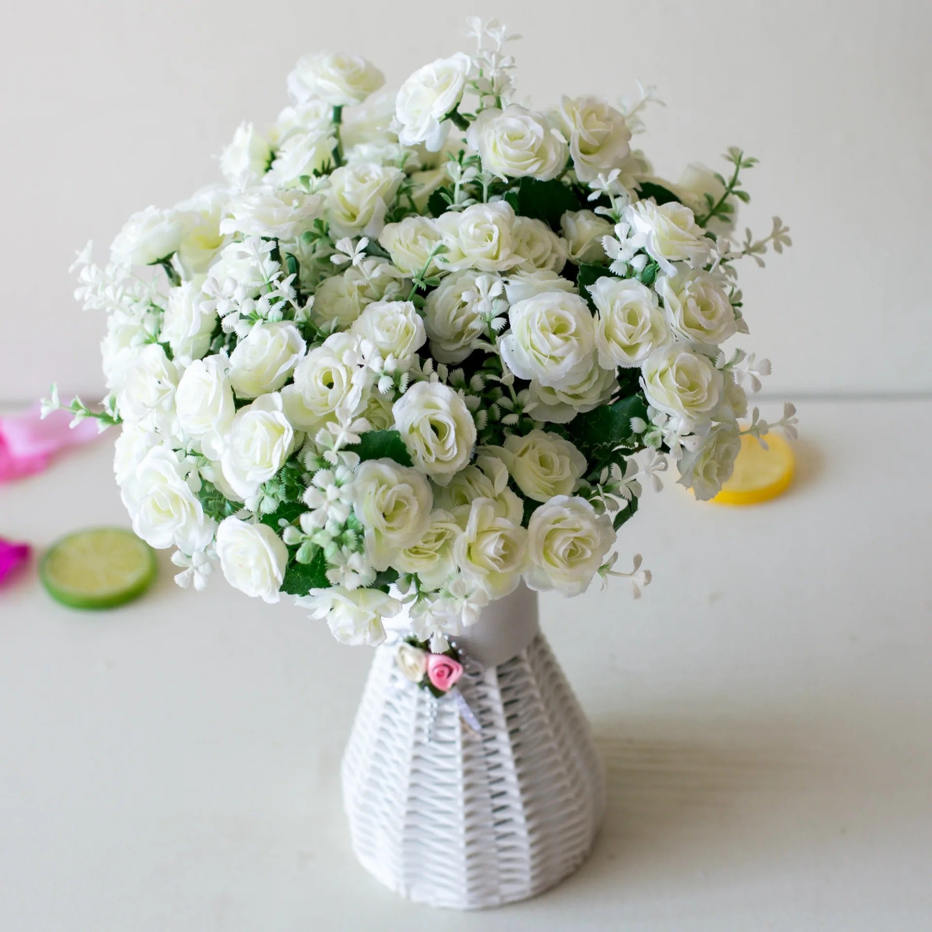 plante artificielle interieur rose blanc
